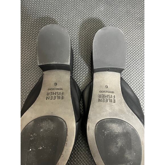 Eileen Fisher Ruche Black Leather Slide Sandals Mules Size 6‎ Open Toe Low Heel - Picture 7 of 8